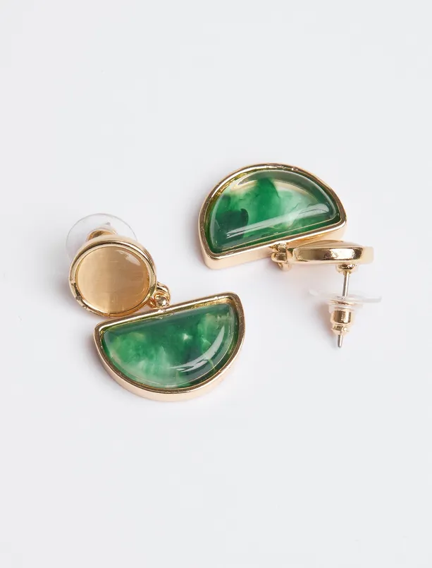 Bayan Yeşil Modern Figürlü Sallantılı Küpe