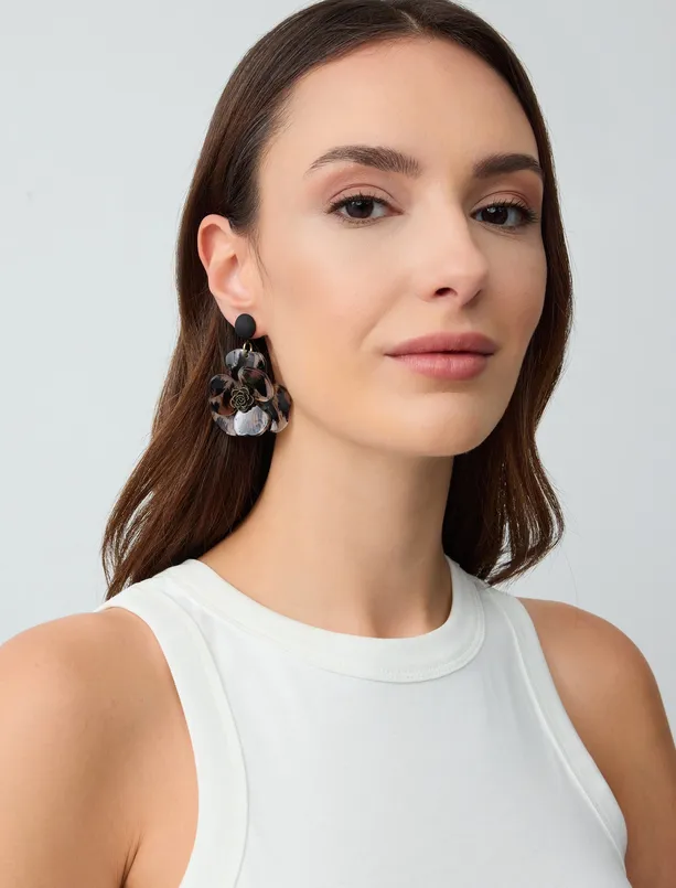 Women  Leopard Patterned Flower Figured Earrings