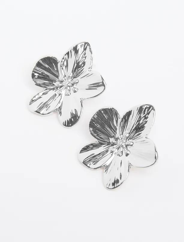 Women Grey Elegant Earrings with Bright Flower Figures