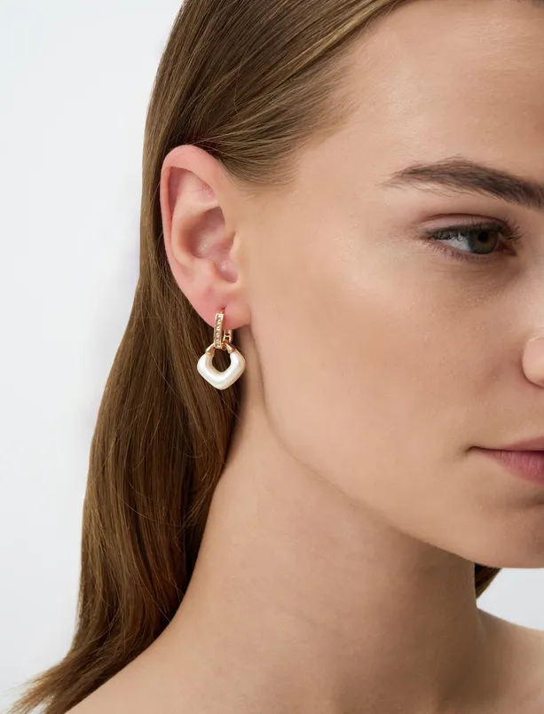 Women White Dangling Earrings with Enamel Detail