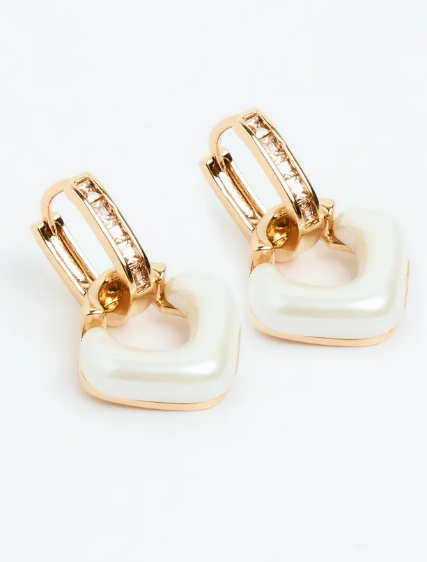 Women White Dangling Earrings with Enamel Detail