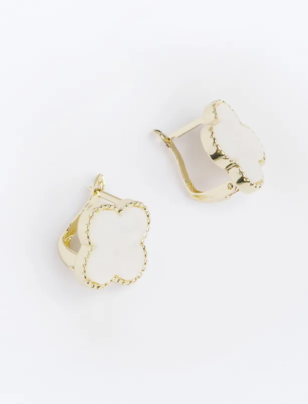 Women Yellow Clover Figured Enamel Detailed Earrings