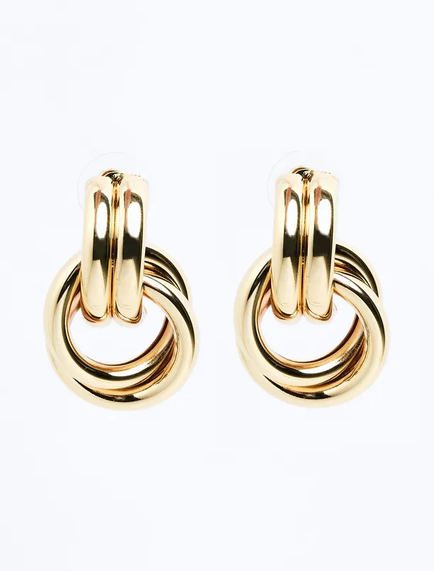 Women Yellow Shiny Metal Earrings