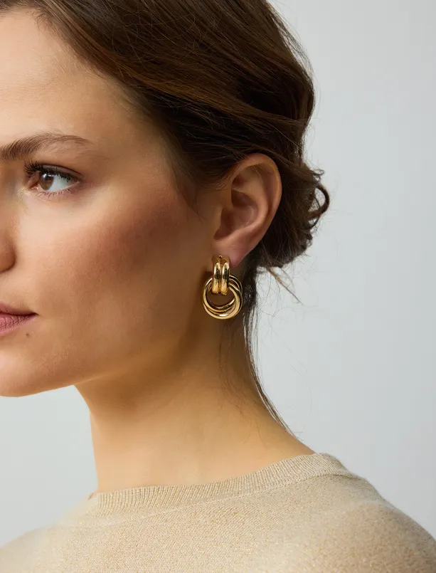 Women Yellow Shiny Metal Earrings