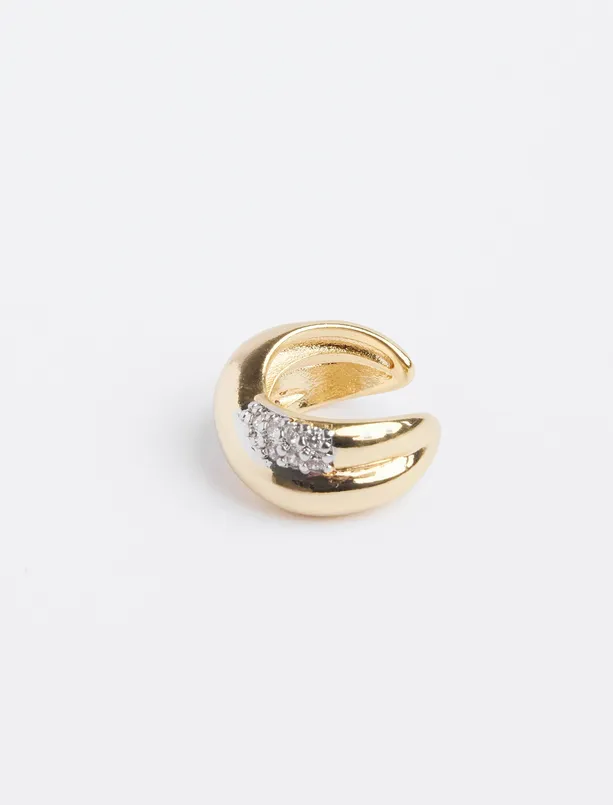 Bayan Sarı Taş Detaylı Parlak Kıkırdak Küpesi