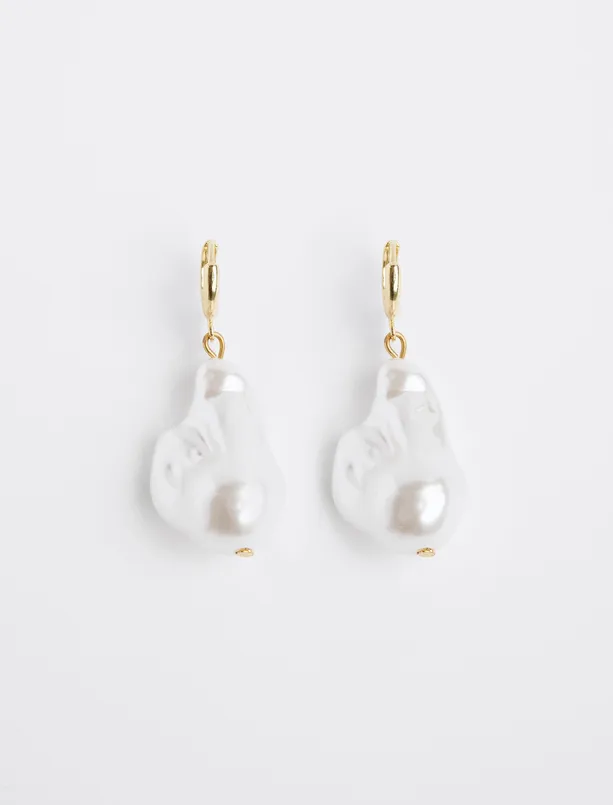 Women White Pearl-Look Dangling Earrings