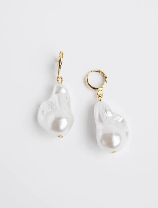 Women White Pearl-Look Dangling Earrings