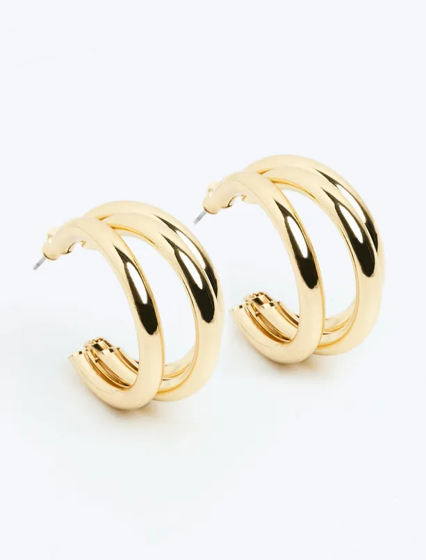 Women Yellow Shiny Earrings with Multiple Ring Figures