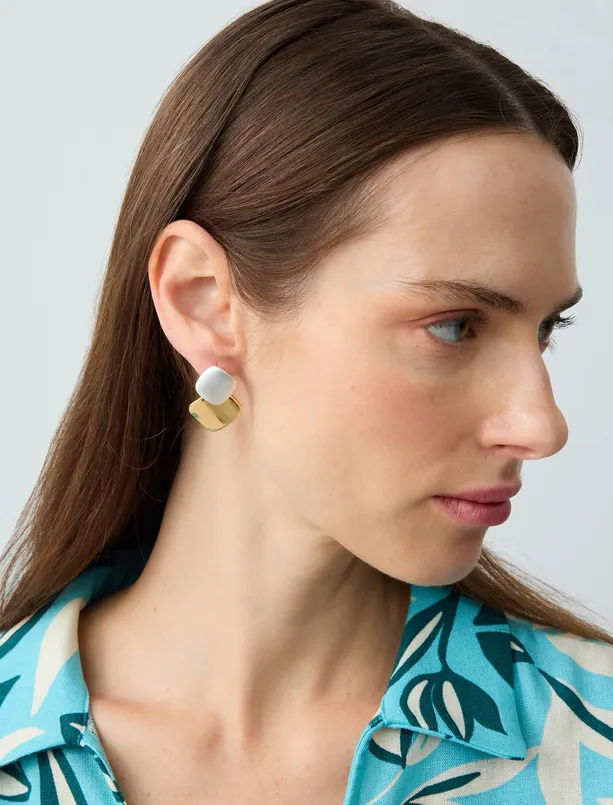 Women  Double Square Figured Earrings