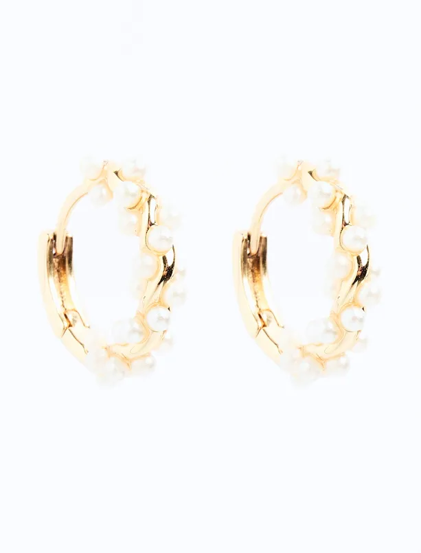 Women Yellow Elegant Hoop Earrings with Pearl Detail