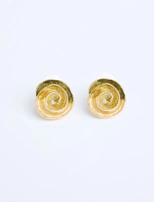 Women Yellow Modern Earrings with Spiral Detail