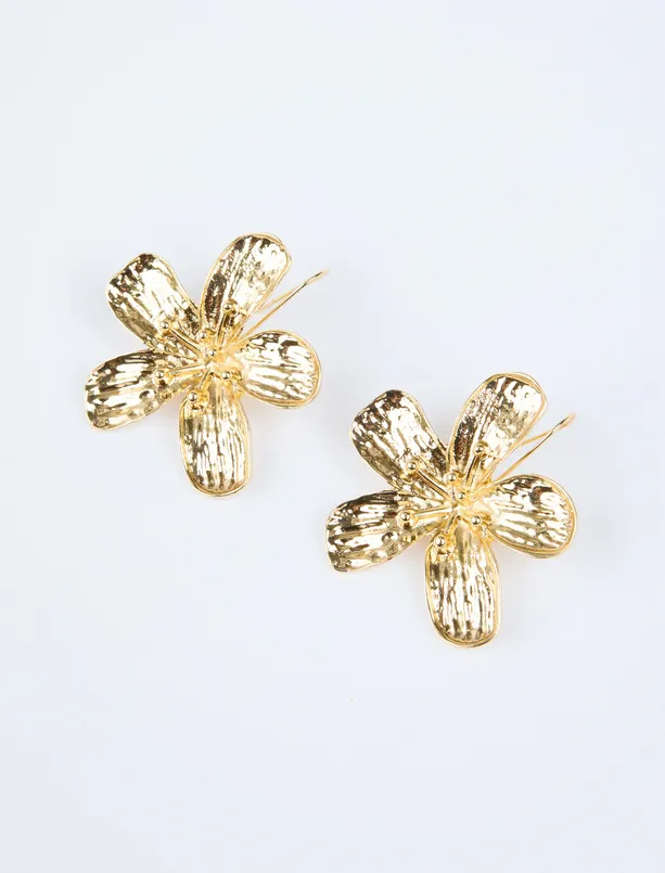 Bayan Sarı Çiçek Figürlü Doku Detaylı Küpe