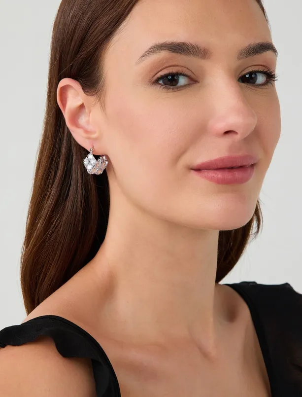 Women Grey Stone Detailed Sparkle Earrings