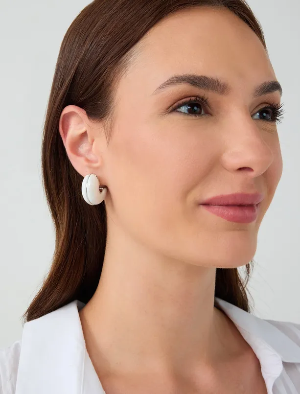 Women Grey Thick Ring Figured Earrings