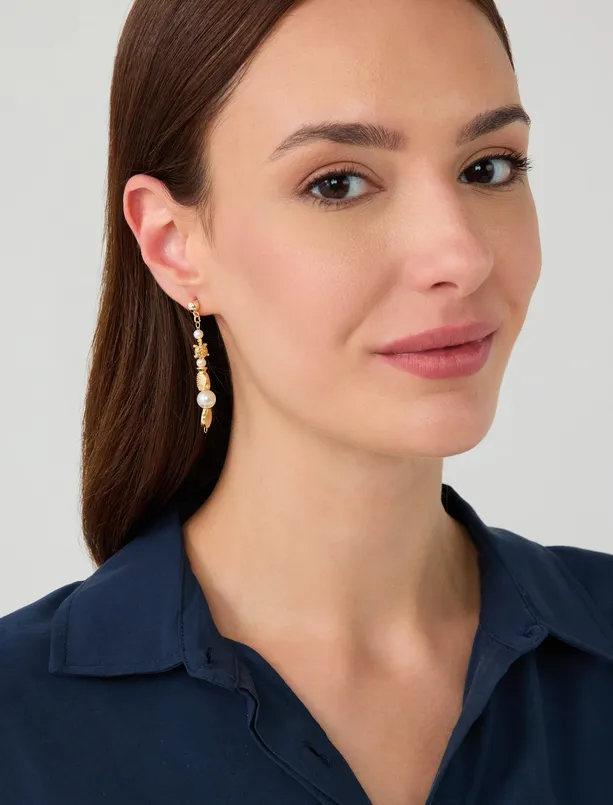 Bayan Sarı Deniz Kabuğu Detaylı Sallanan Küpe