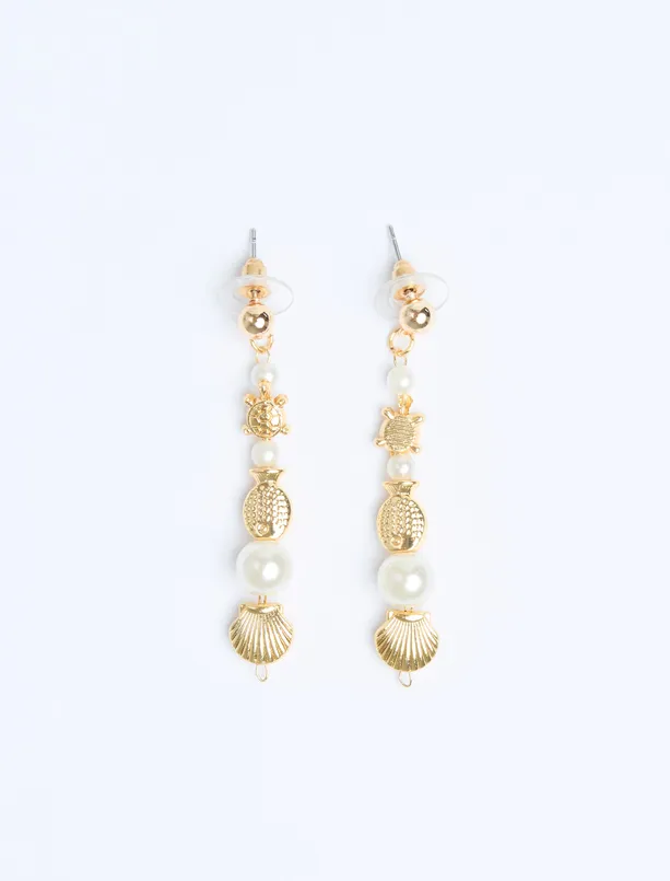 Bayan Sarı Deniz Kabuğu Detaylı Sallanan Küpe