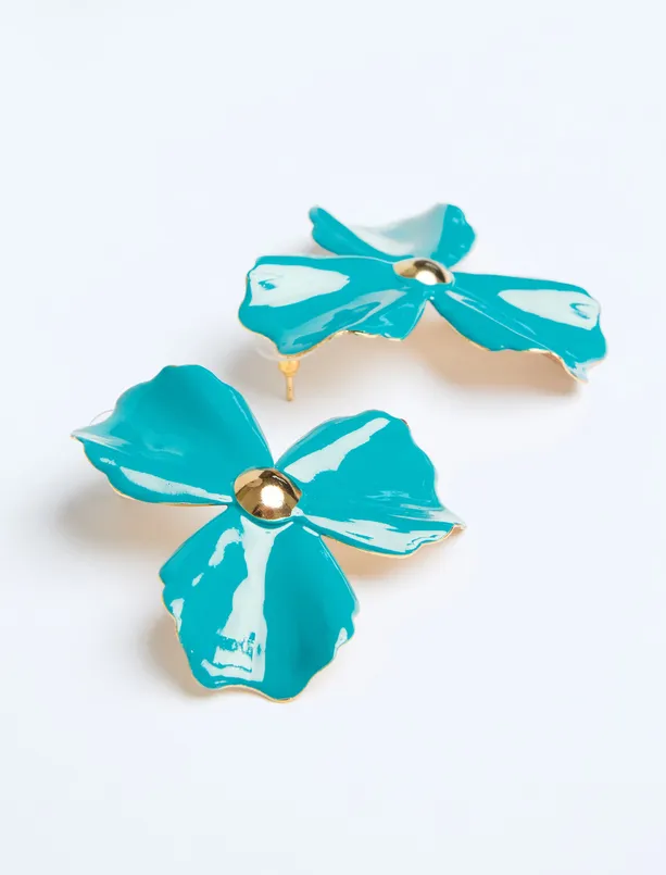 Bayan Yeşil Çiçek Figürlü Parlak Zarif Küpe