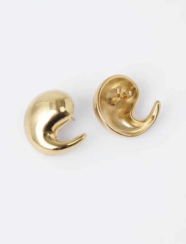 Bayan Sarı Kavis Formlu Modern Küpe