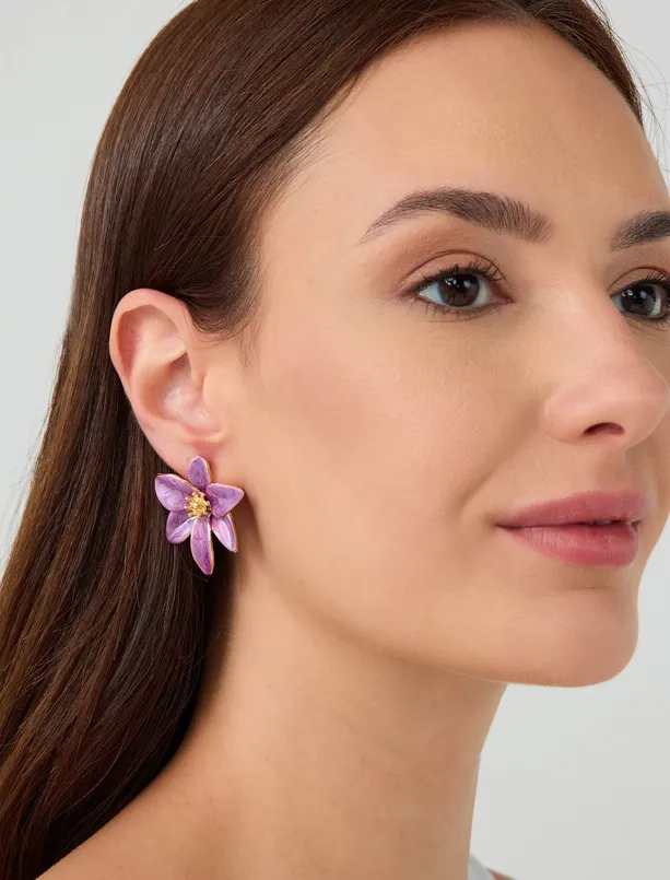 Women  Shiny Modern Earrings with Flower Figures