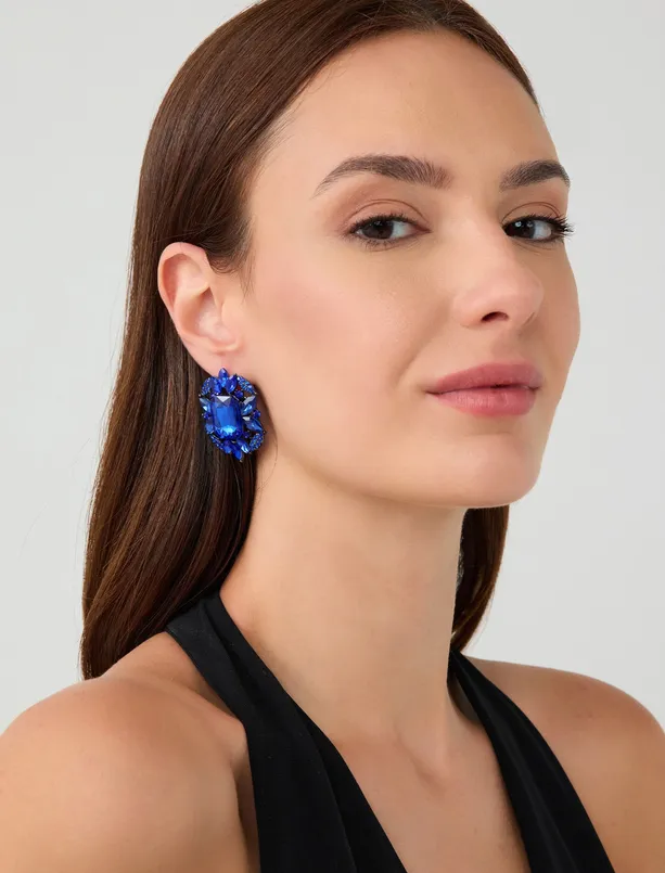 Women  Asymmetric Shiny Stone Detailed Earrings