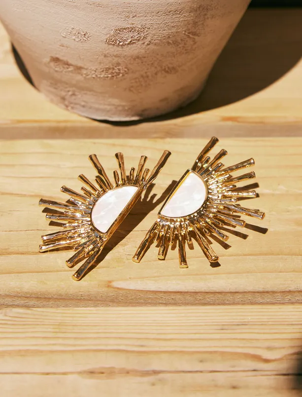 Women Yellow Sun Shaped Glitter Earrings