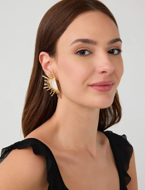 Women Yellow Sun Shaped Glitter Earrings