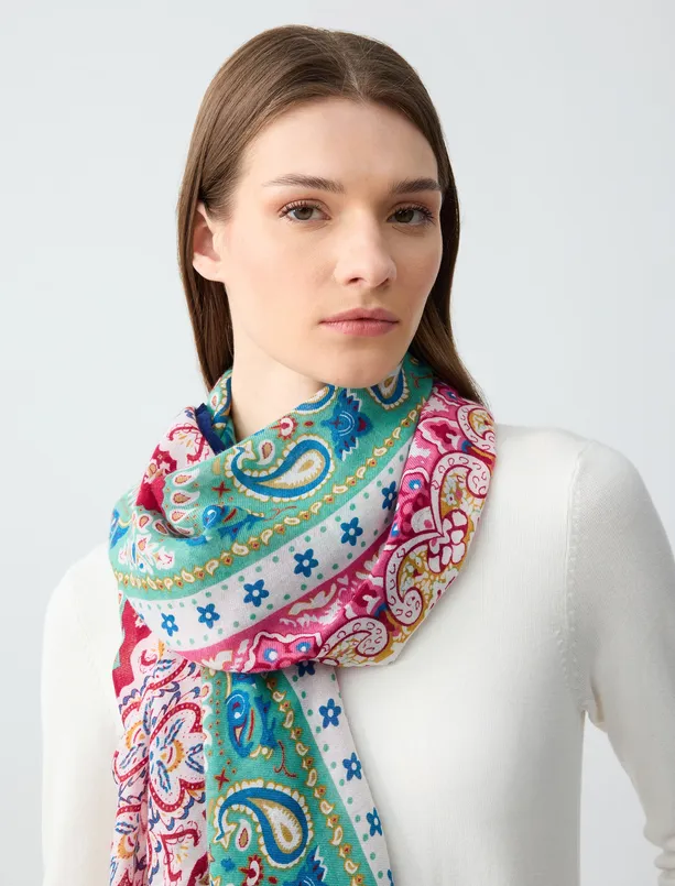 Women Blue Ethnic Patterned Woven Shawl