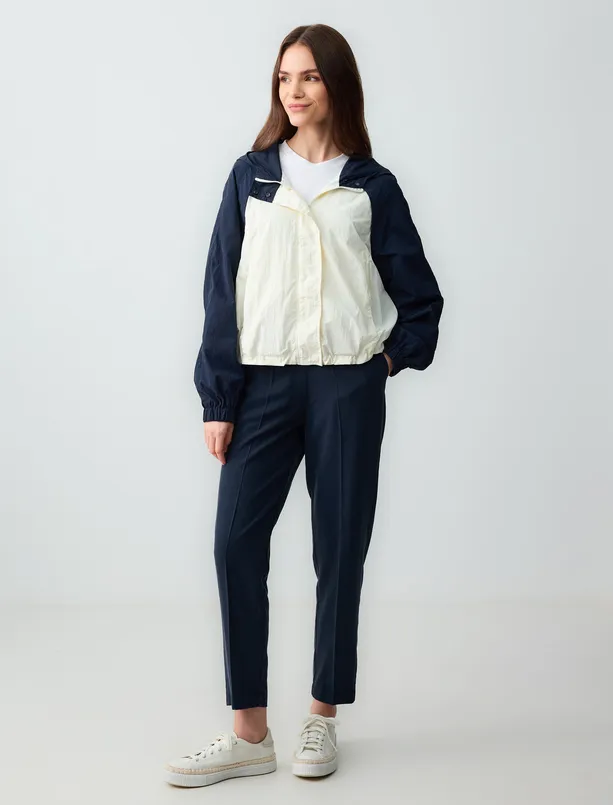 Women Ecru Long Sleeve Hooded Woven Raincoat