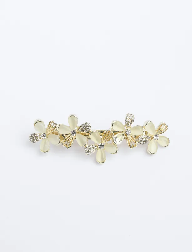 Women Yellow Flower Figured Shiny Buckle