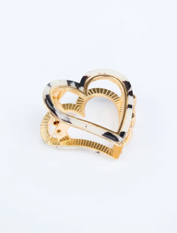 Women White Leopard Patterned Heart Figured Buckle
