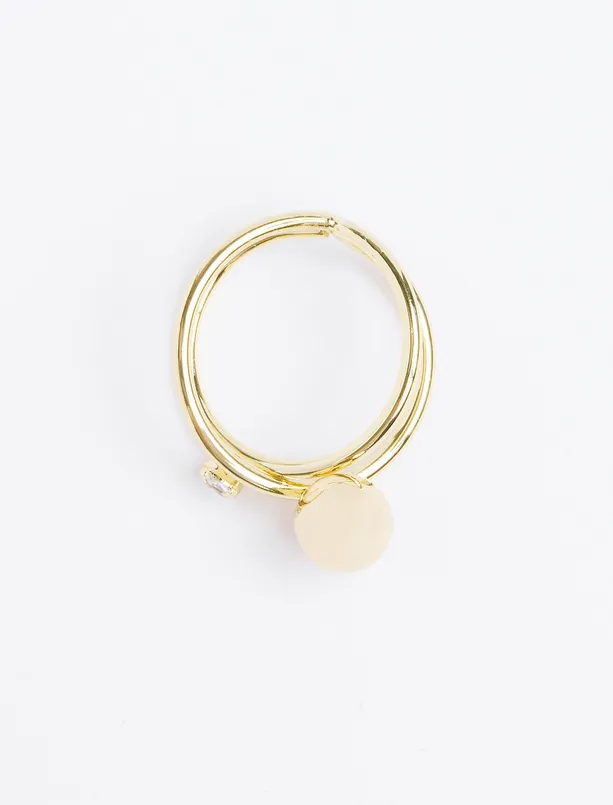 Women Yellow Brilliant Stone Detailed Double Ring