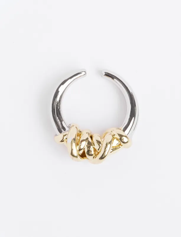 Women Mixed Shiny Ring with Twisted Pattern Detail