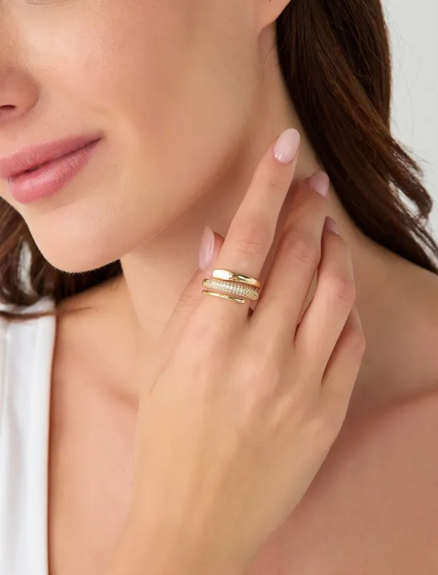 Women Yellow Adjustable Ring with Shiny Stones