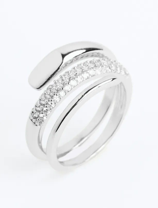 Women Grey Adjustable Ring with Shiny Stones