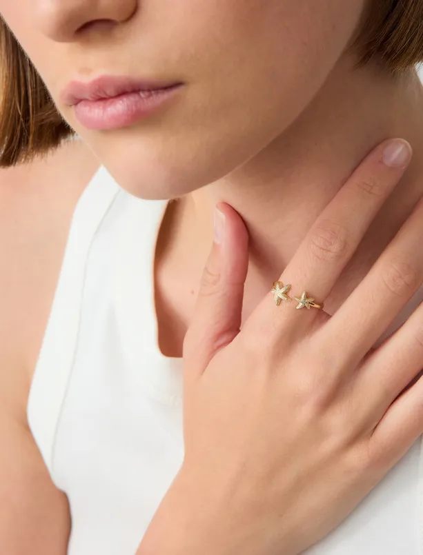 Women Yellow Star Figured Gold Plated Ring