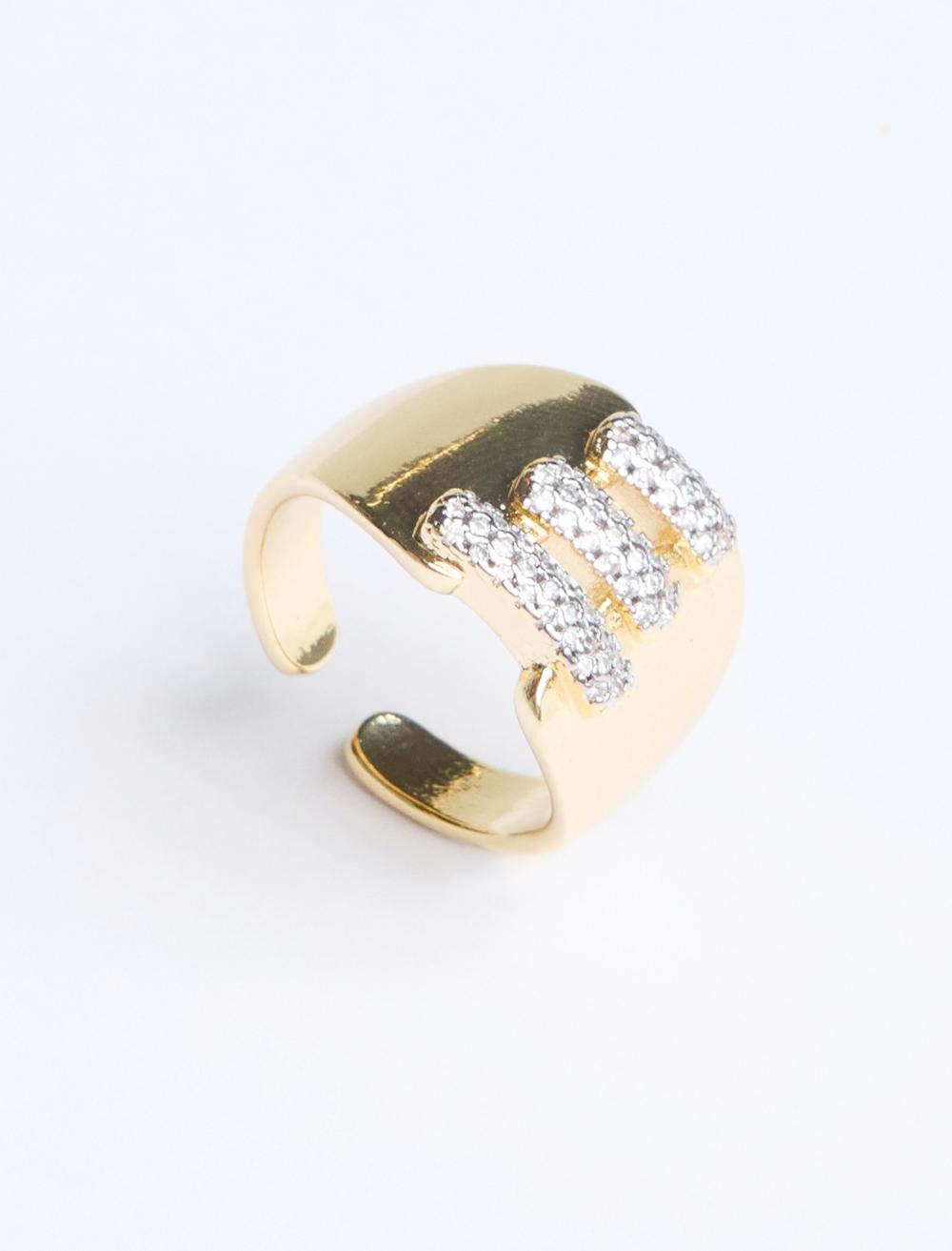 Sıralı Parlak Taş Detaylı Yüzük