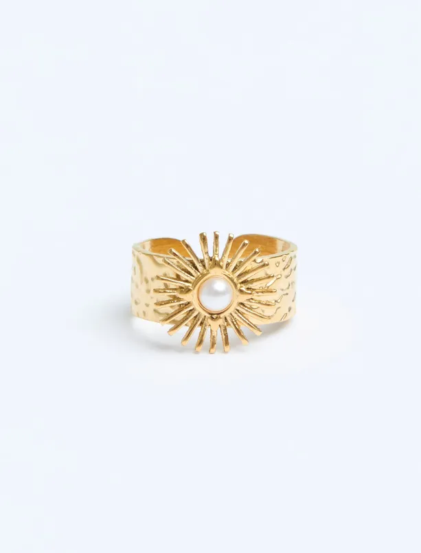 Women Yellow Pearl Detailed Sun Figured Ring