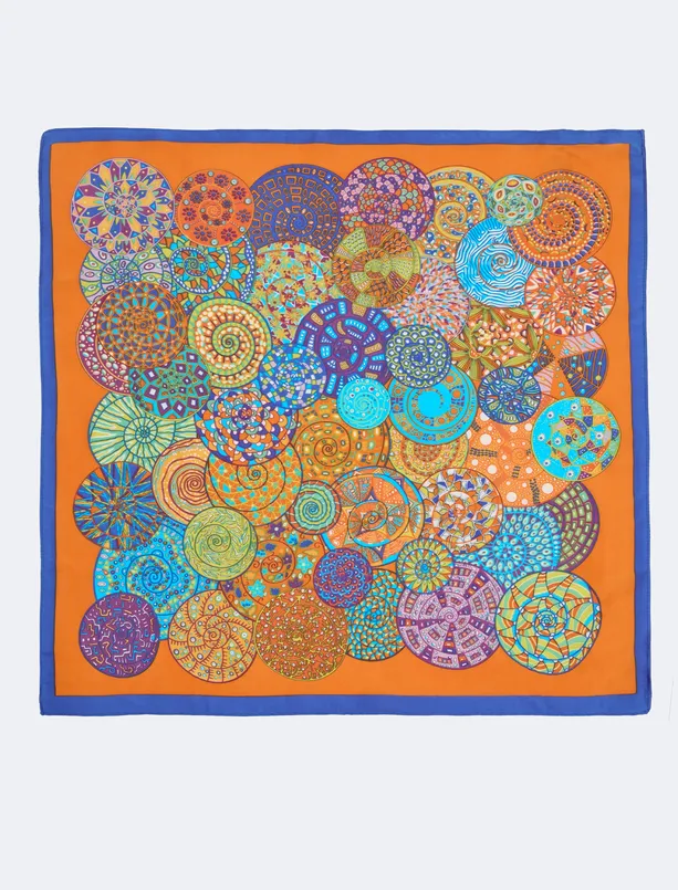 Women Orange Spiral Patterned Woven Scarf