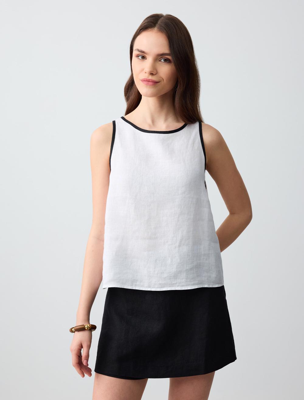 %100 Keten Düz Kesim Mini Şort Etek