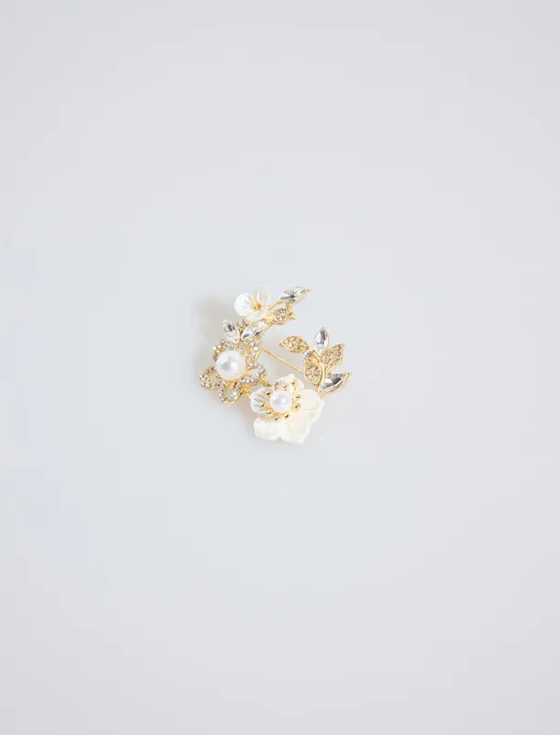 Bayan Sarı Çoklu Çiçek Figürlü Broş