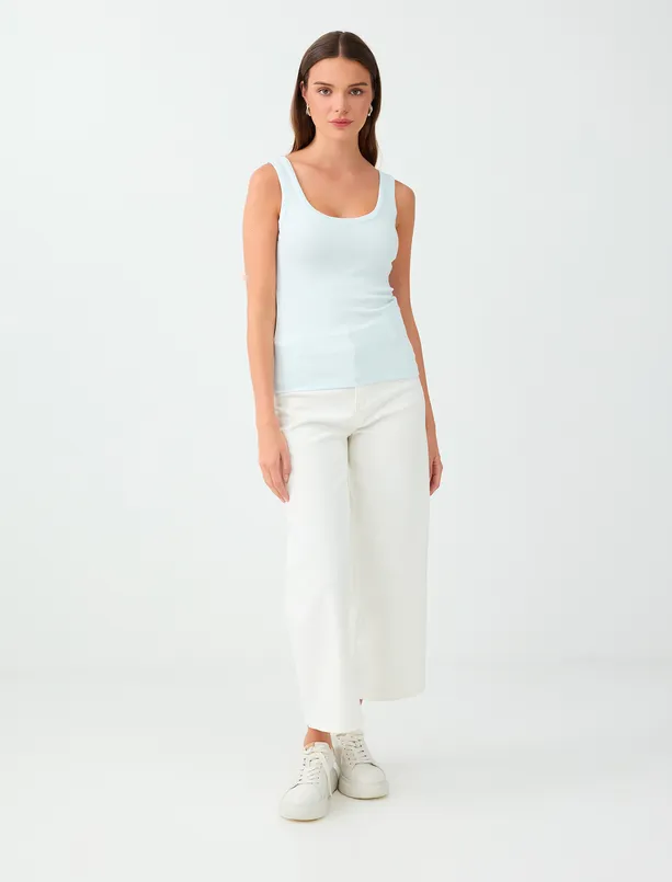 Women Blue Slim-Fit Cotton-Blend Tank Top with Straps