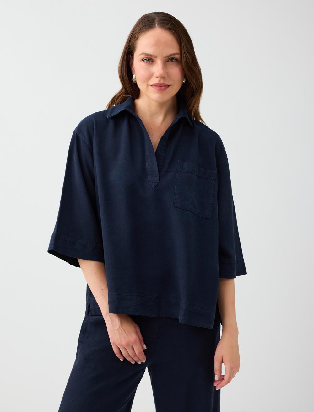 %100 Tencel Polo Yaka Truvakar Kol Bluz