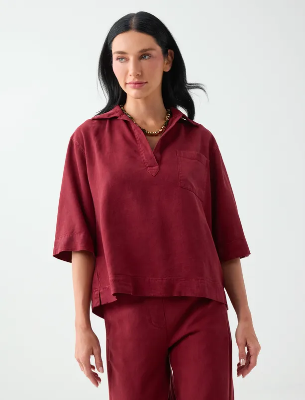 Bayan  %100 Tencel Polo Yaka Truvakar Kol Bluz