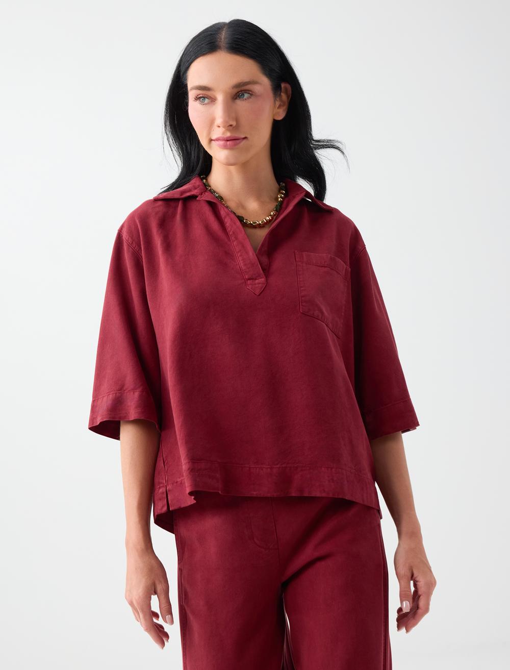 %100 Tencel Polo Yaka Truvakar Kol Bluz