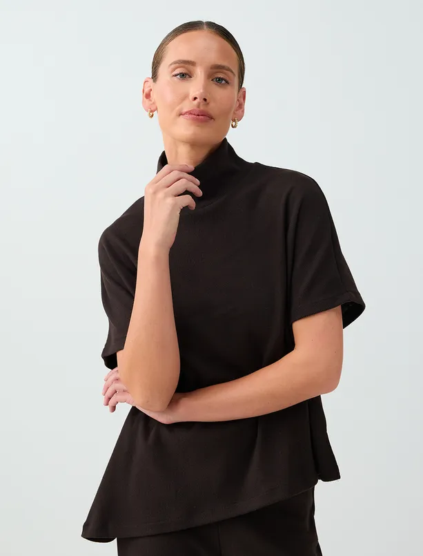 Women  Stand-Up Collar, Relaxed Fit, Soft-Touch, Short-Sleeve Blouse