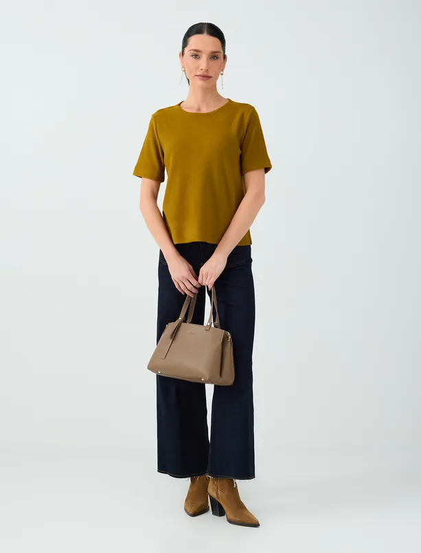 Women Green Round-Neck Short-Sleeve Soft-Touch Blouse