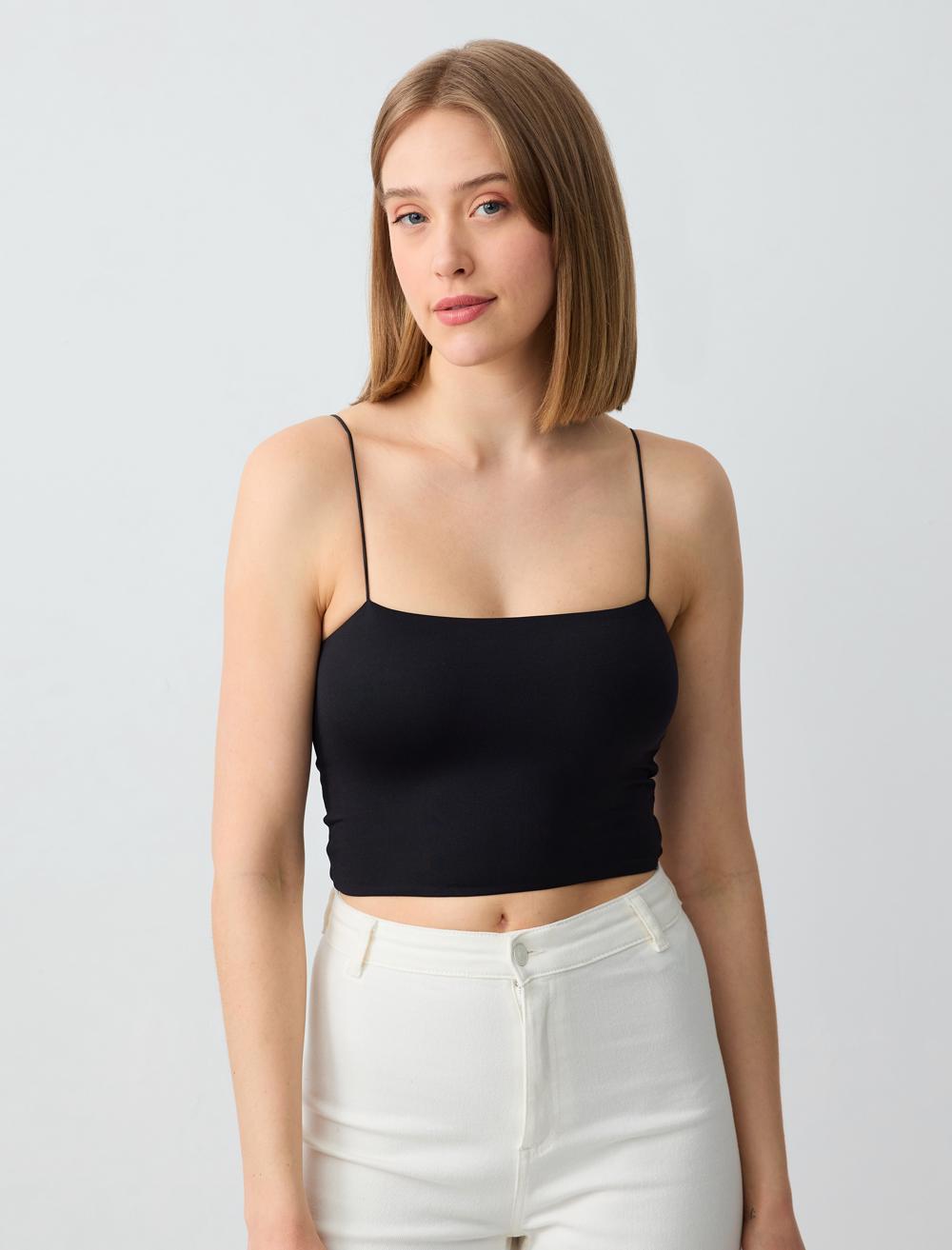 Düz Yaka İnce Askılı Örme Bralet