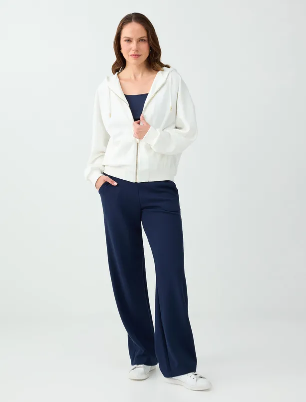 Women White Straight-Cut Modal Jacket with Zipper and Hood