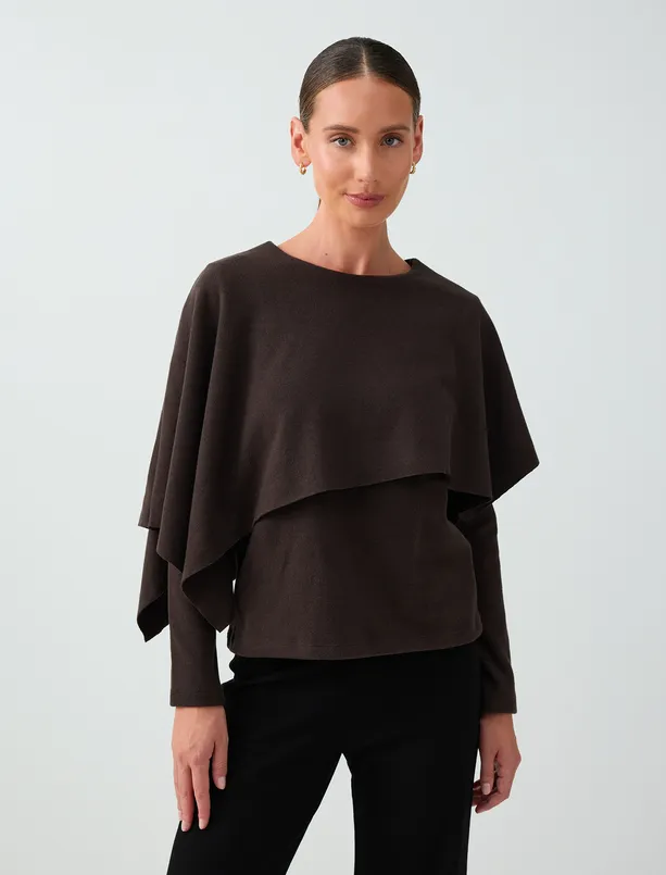 Bayan  Pelerin Detaylı Yuvarlak Yaka Soft Touch Kazak