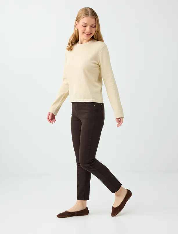 Women Brown High-Waisted, Regular-Leg Woven Pants